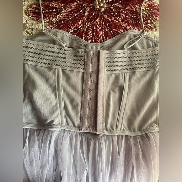 Urban Outfitters Dita Sheer Corset Midi Dress Sz M Blue Gray Tulle Sleeveless - Picture 11 of 16